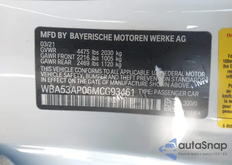 2021 BMW 430I z USA, uszkodzony, nr VIN WBA53AP06MCG93461